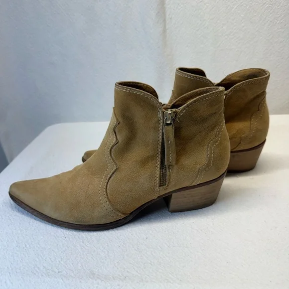 Coastal Cowgirl Suede Western Style Boots Sundance Catalog Side Zip Pointy Toe - Picture 4 of 9